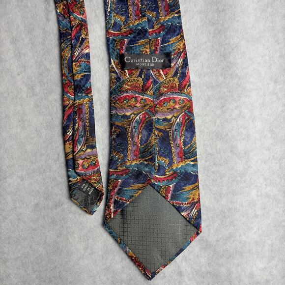 VTG Christian Dior Necktie Mens Classic Multicolor Abstract Italy All Silk Woven - Picture 3 of 8